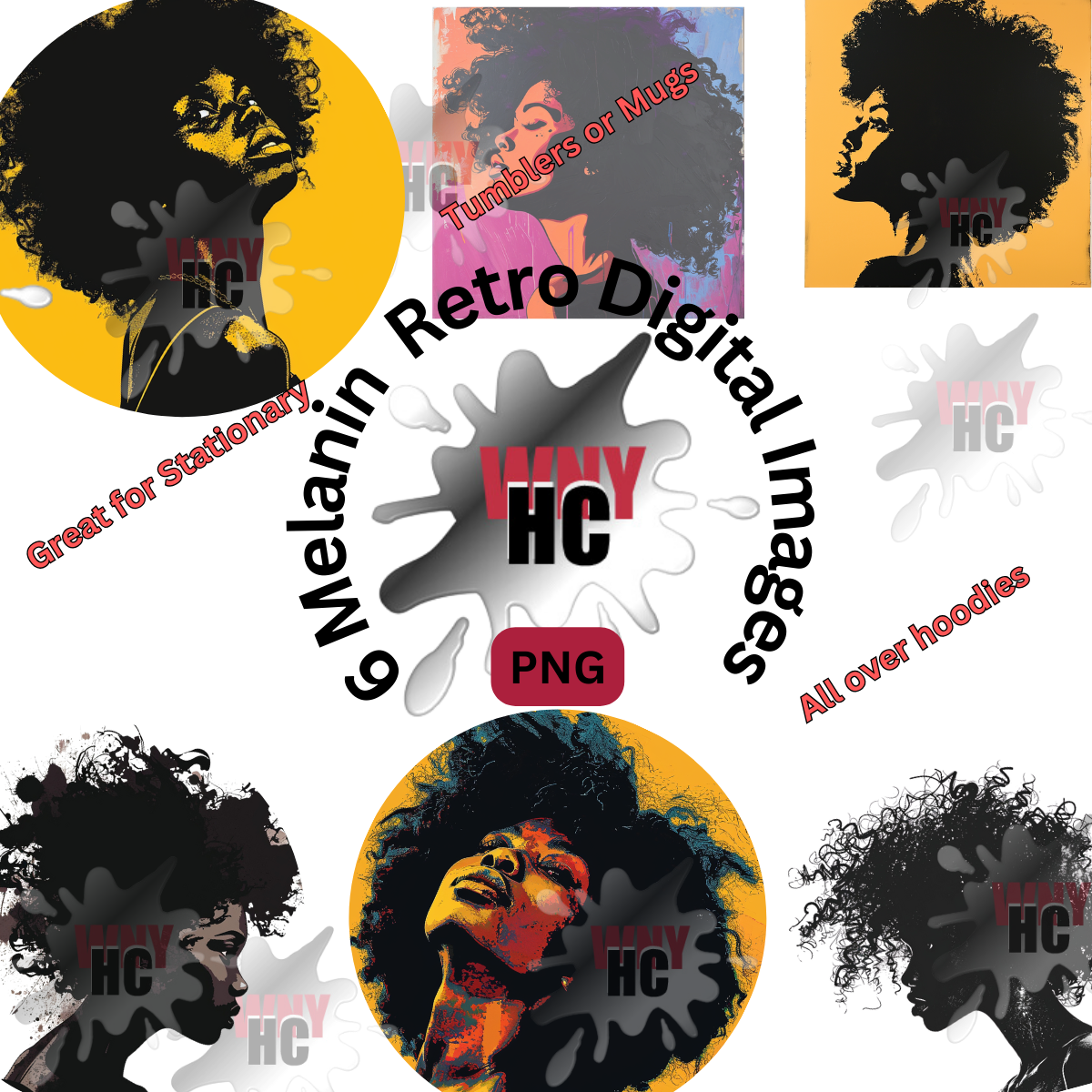 MELANIN RETRO Digital Bundle, Retro Vintage PNG, Retro Afro. Black Woman PNG